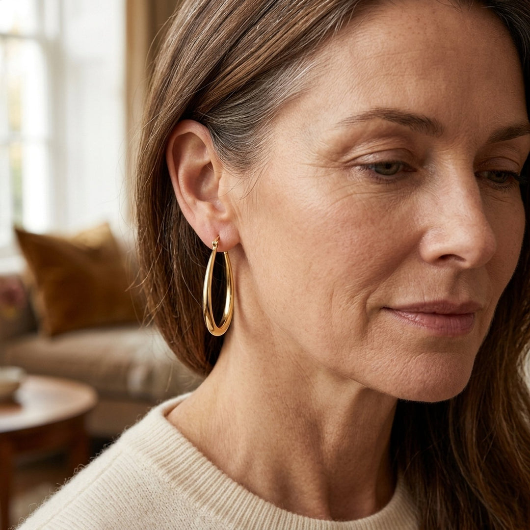 Polished Gold-Plated Oval Hoop Earrings