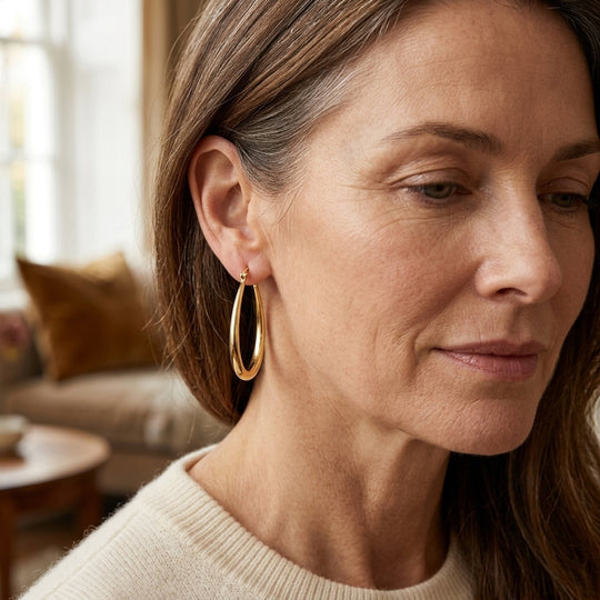 Polished Gold-Plated Oval Hoop Earrings