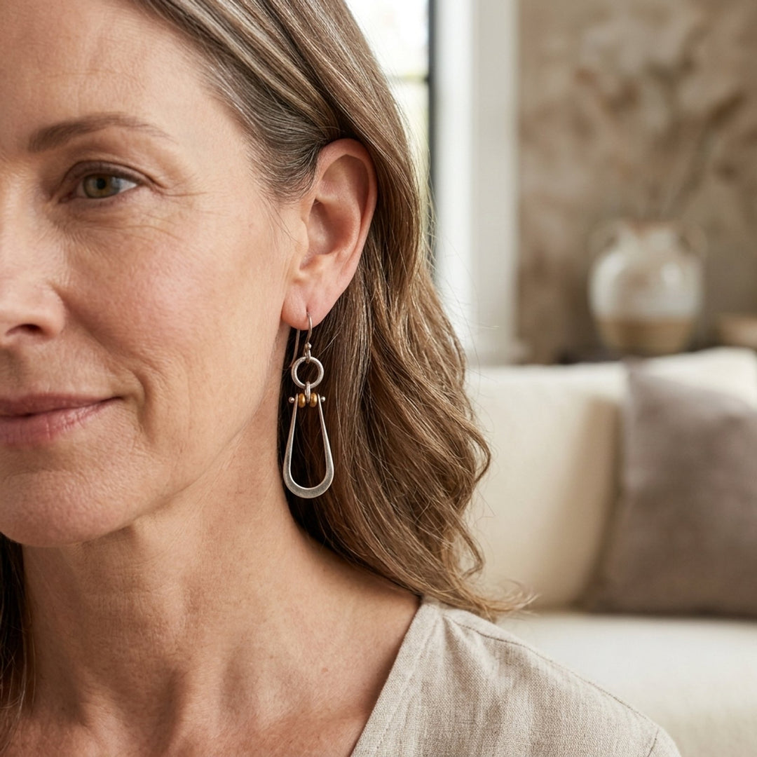 Sterling Silver Drop Earrings with Amber Accents