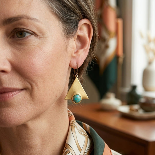 Triangular Gold-Plated Turquoise Stone Drop Earrings