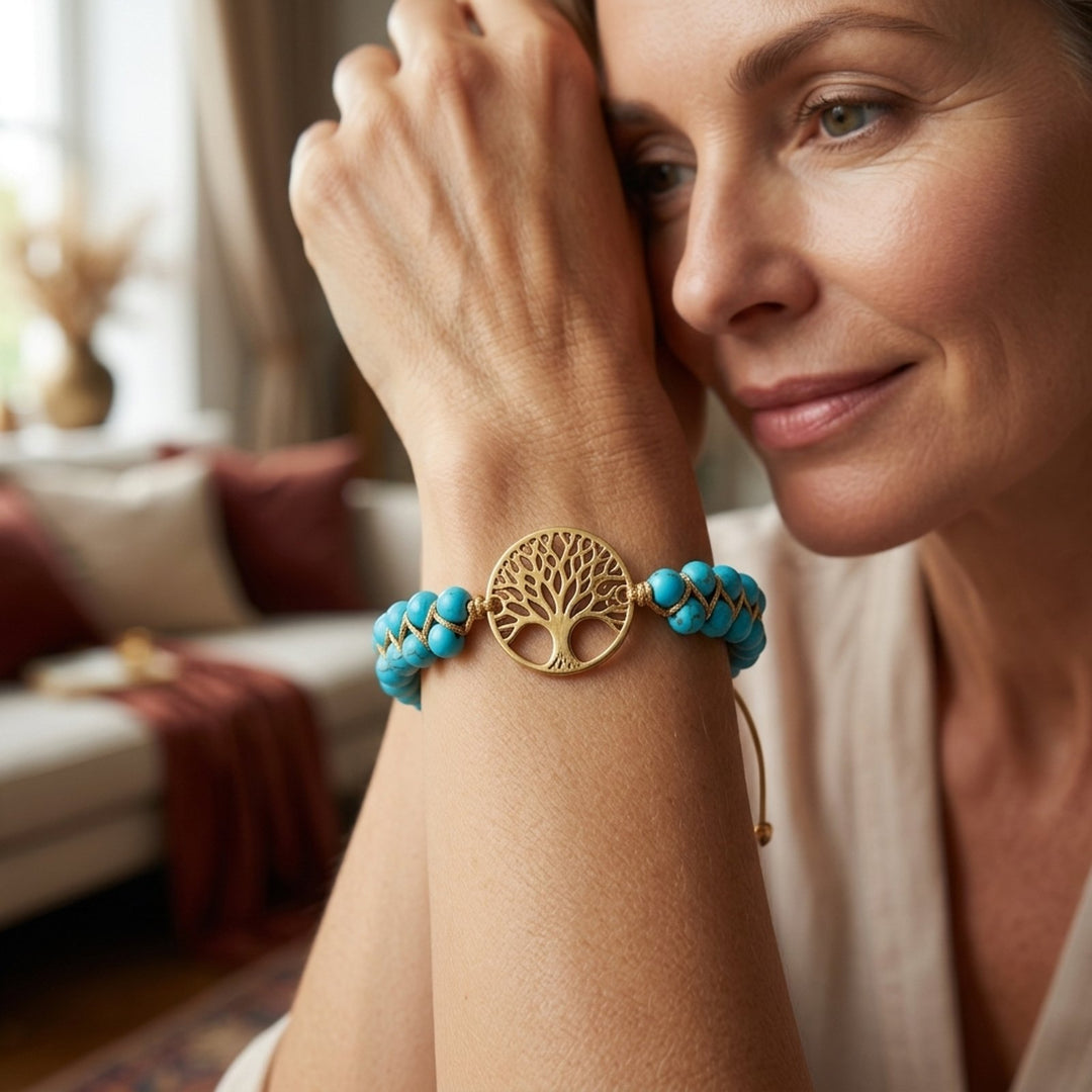 Turquoise Stone Tree of Life Charm Bracelet