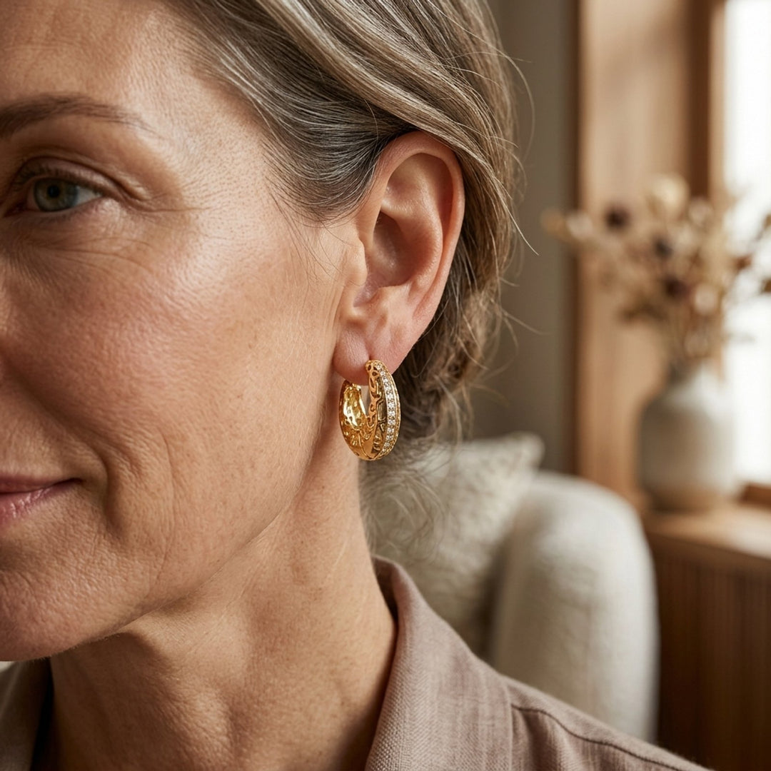 Embellished Gold-Plated Filigree Hoop Earrings