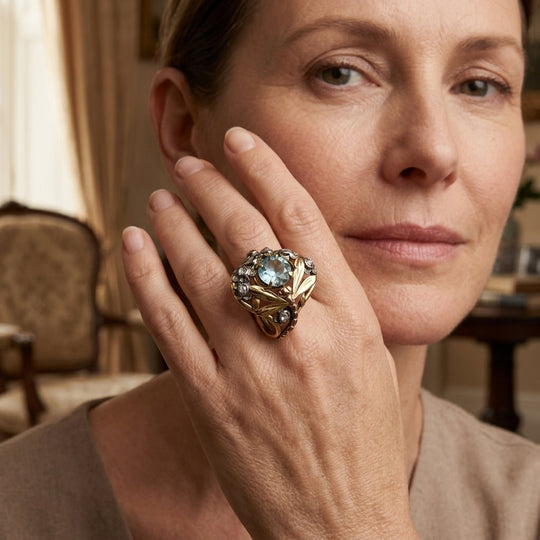 Floral Engraved Gemstone Statement Ring
