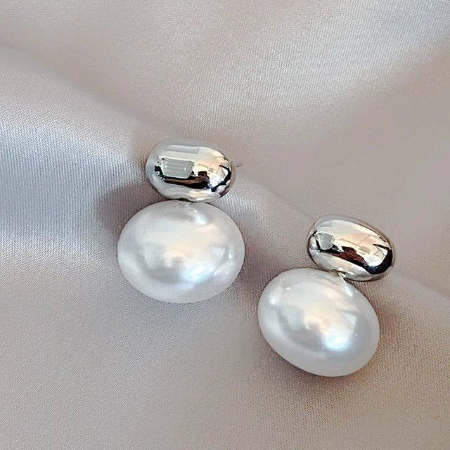 Polished Pearl Drop Statement Earrings
