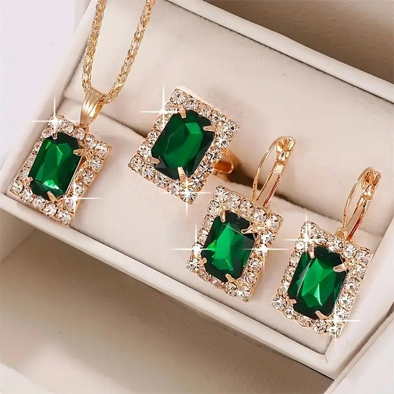 Gold-Plated Rectangular Jewelry Set