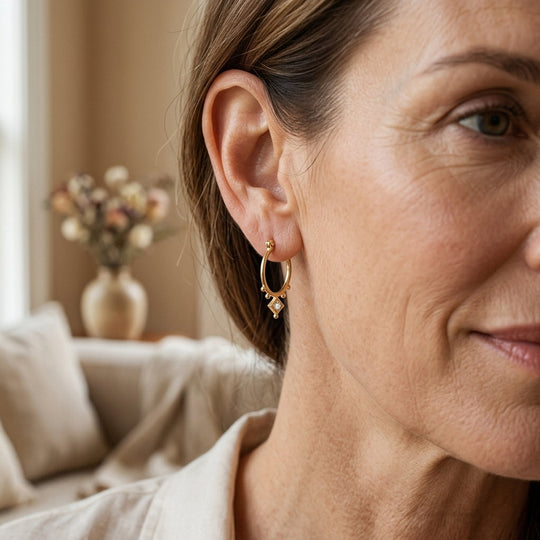 Diamond-Set Hoop Earrings with Beaded Details