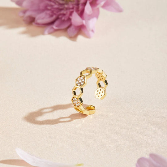Hexagonal Pavé Open Band Ring