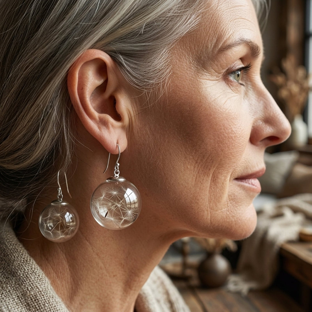 Glass Globe Dandelion Seed Earrings