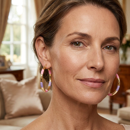 Gold-Plated Enamel Segment Hoop Earrings