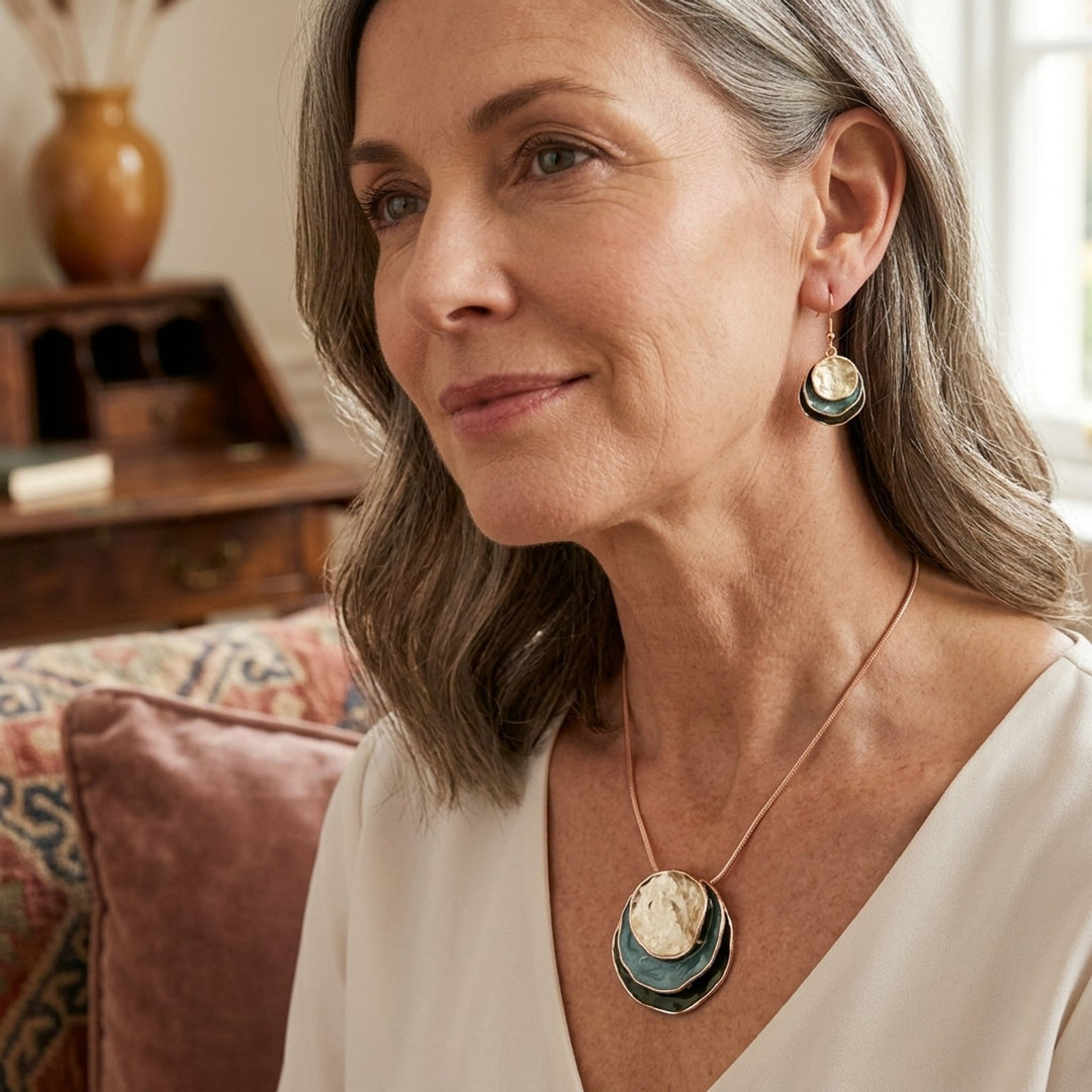Layered Stone Pendant Necklace &amp; Earring Set