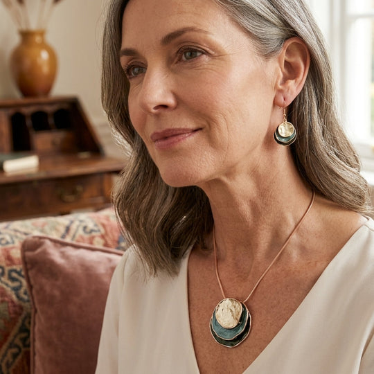 Layered Stone Pendant Necklace &amp; Earring Set