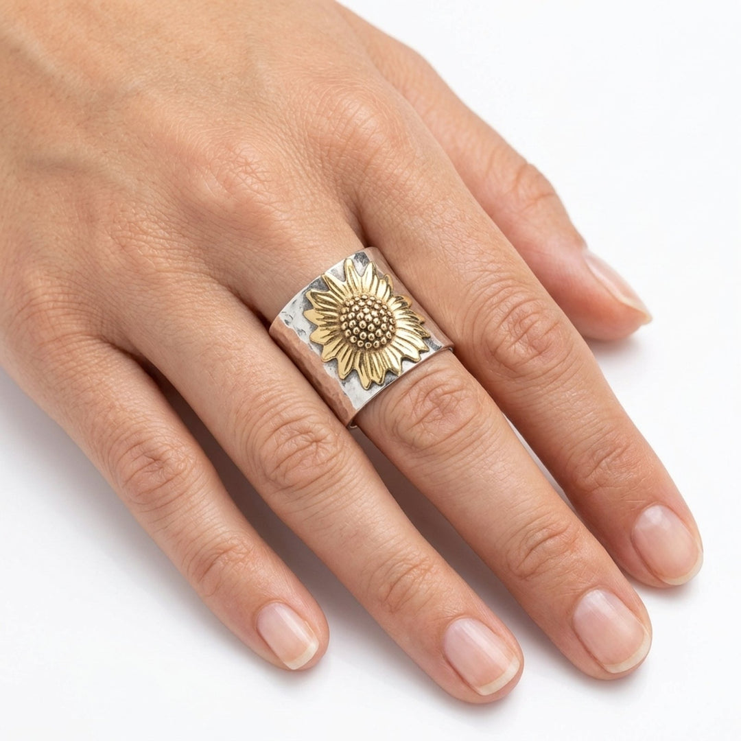 Two-Tone Sunflower Statement Ring