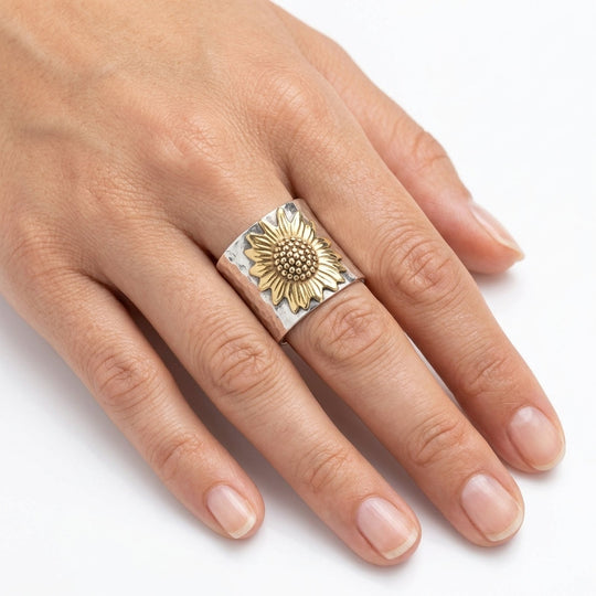 Two-Tone Sunflower Statement Ring
