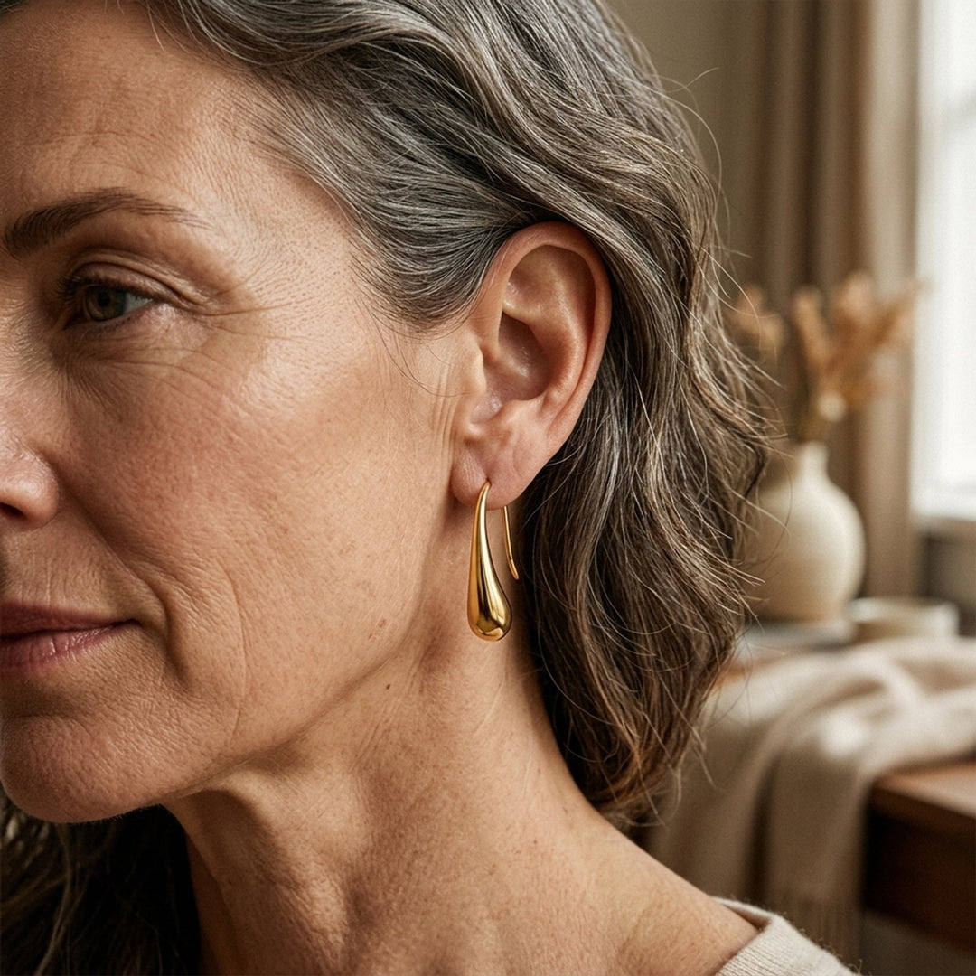 Polished Metal Teardrop Hook Earrings