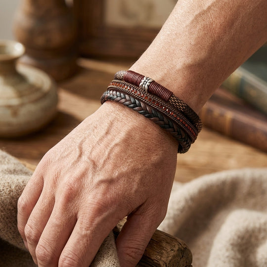 Multi-Layer Braided Leather Magnetic Bracelet