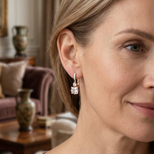 Square Zirconia Drop Leverback Earrings
