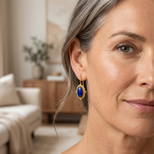 Gold Plated Oval Lapis Lazuli Drop Earrings