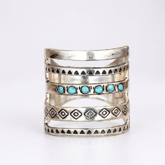Turquoise Stacked Bands Statement Ring