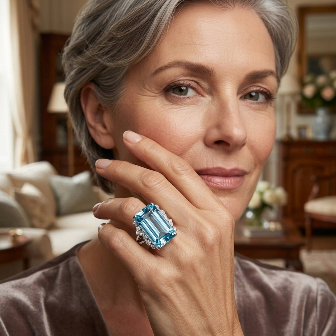 Emerald Cut Sterling Silver Statement Ring