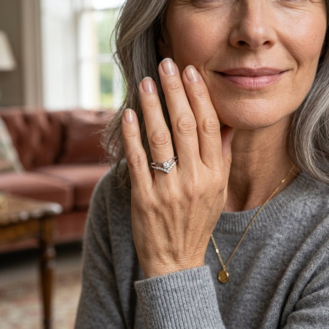 Sterling Silver V-Shaped Diamond Ring