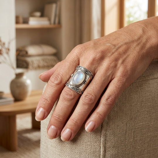Rope-Twist Sterling Silver Moonstone Ring