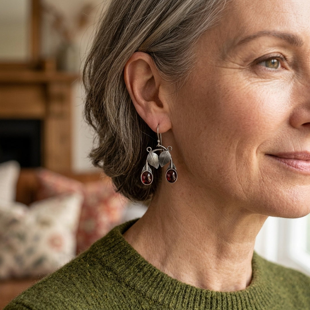 Leaf-Textured Sterling Silver Drop Earrings