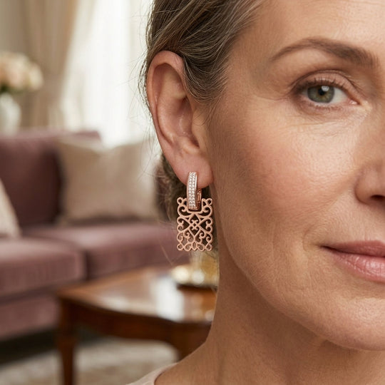 Filigree Drop Hoop Earrings