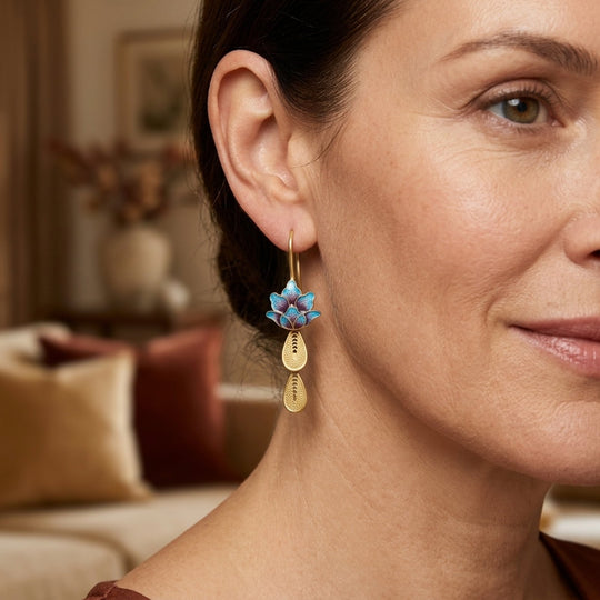 Lotus Enamel Drop Hook Earrings