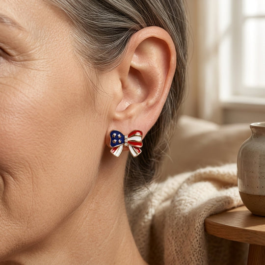 Rhinestone Enamel Bow Stud Earrings