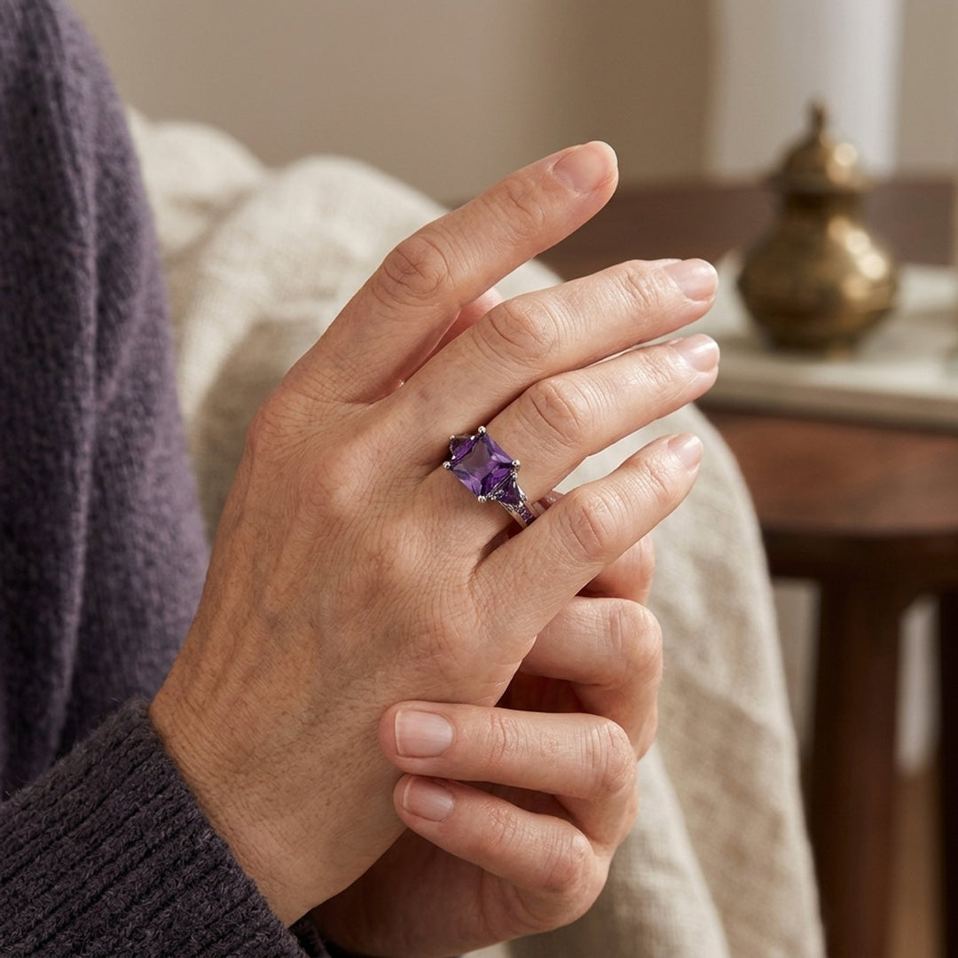 Sterling Silver Princess-Cut Amethyst Ring