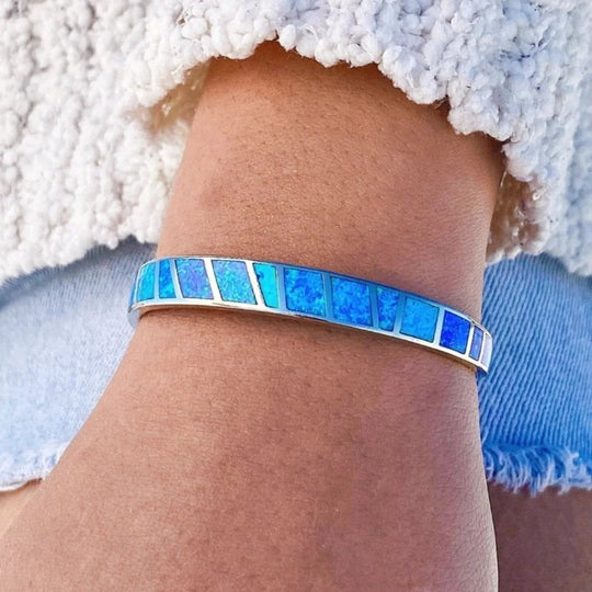 Inlaid Opal Sterling Silver Cuff Bracelet