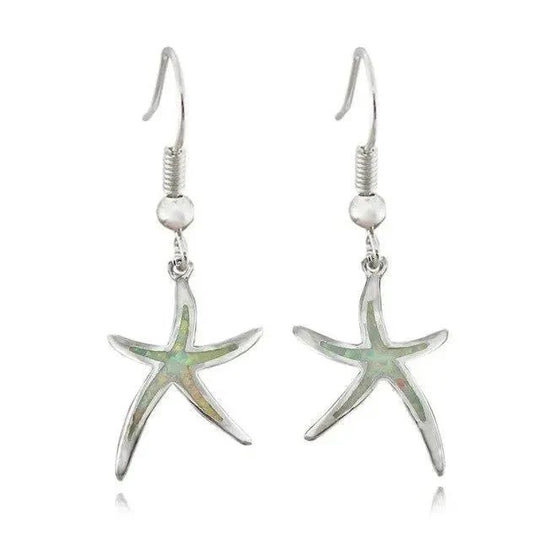 Opal Inlay Sterling Silver Starfish Earrings