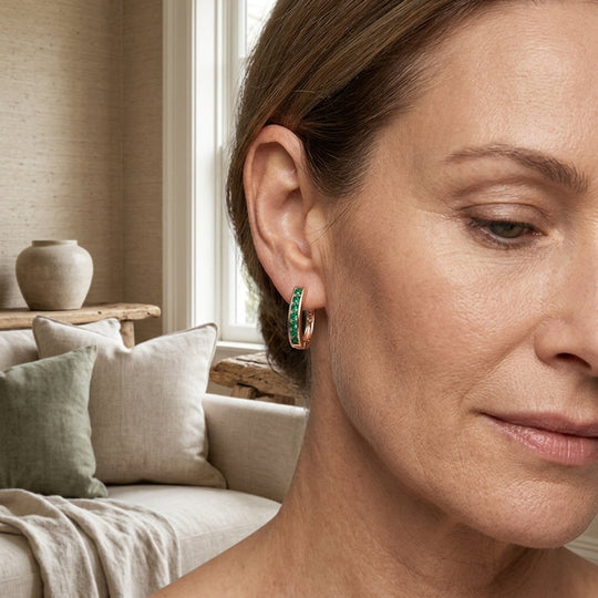 Channel-Set Emerald Gold Hoop Earrings