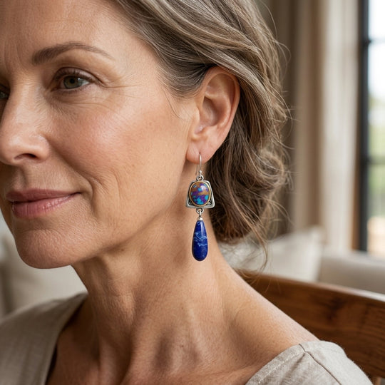 Sterling Silver Oval Gemstone Drop Earrings