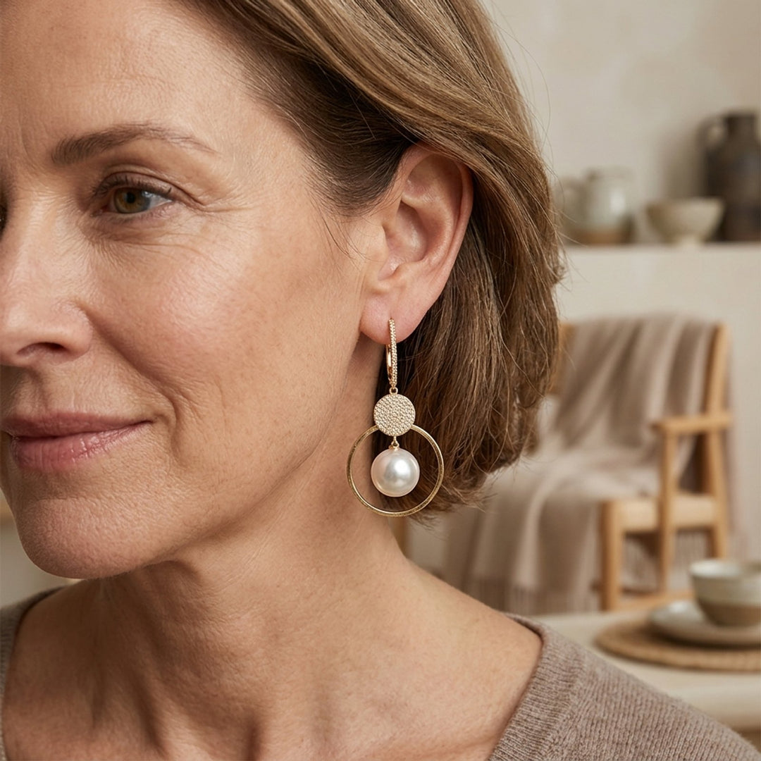 Gold-Tone Pearl Drop Hoop Earrings