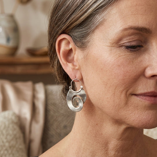 Hammered Sterling Silver Spiral Drop Earrings
