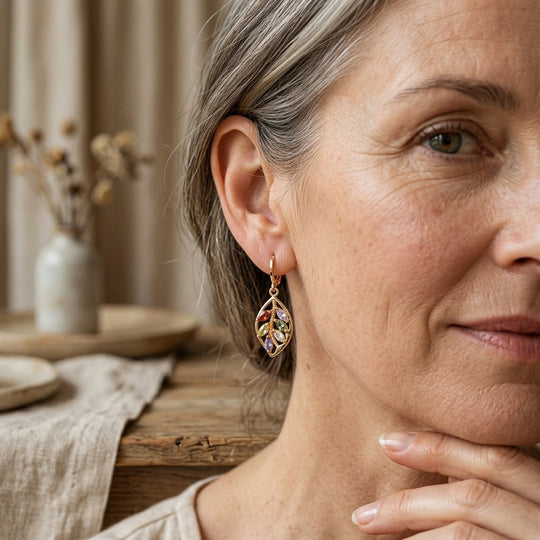 Gold-Plated Multi-Gemstone Leaf Drop Earrings