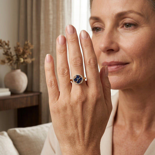 Pave Halo Sapphire Cluster Gold Ring