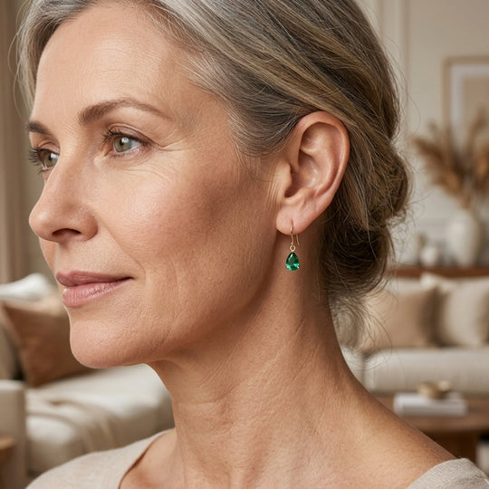 Gold Teardrop Stone Drop Earrings
