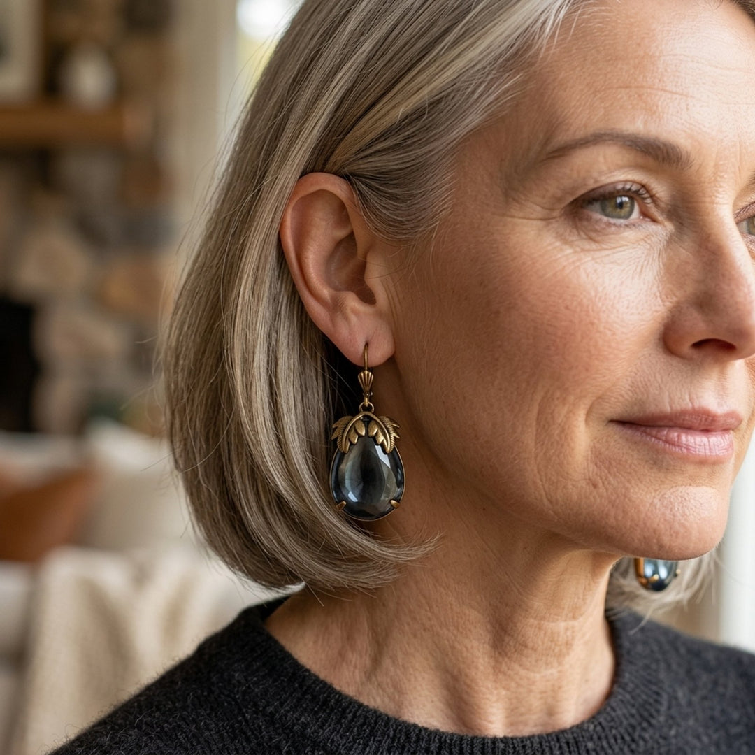 Antique Bronze Leaf Teardrop Earrings