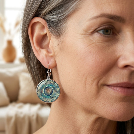 Mandala Print Lever-Back Earrings