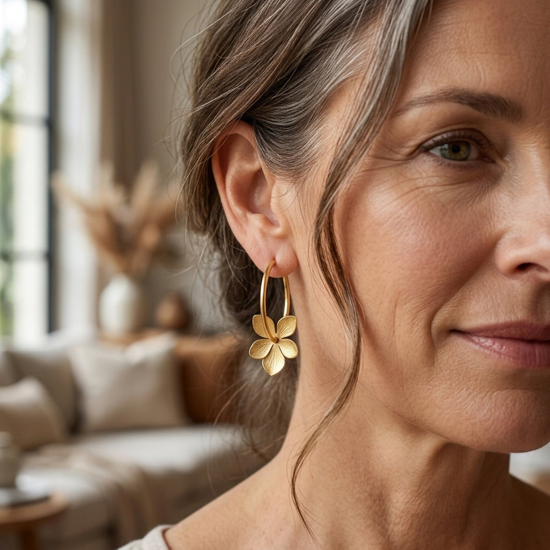 Leaf-Shaped Brushed Metal Hoop Earrings