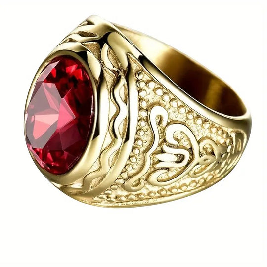 Engraved Gold Plated Gemstone Ring