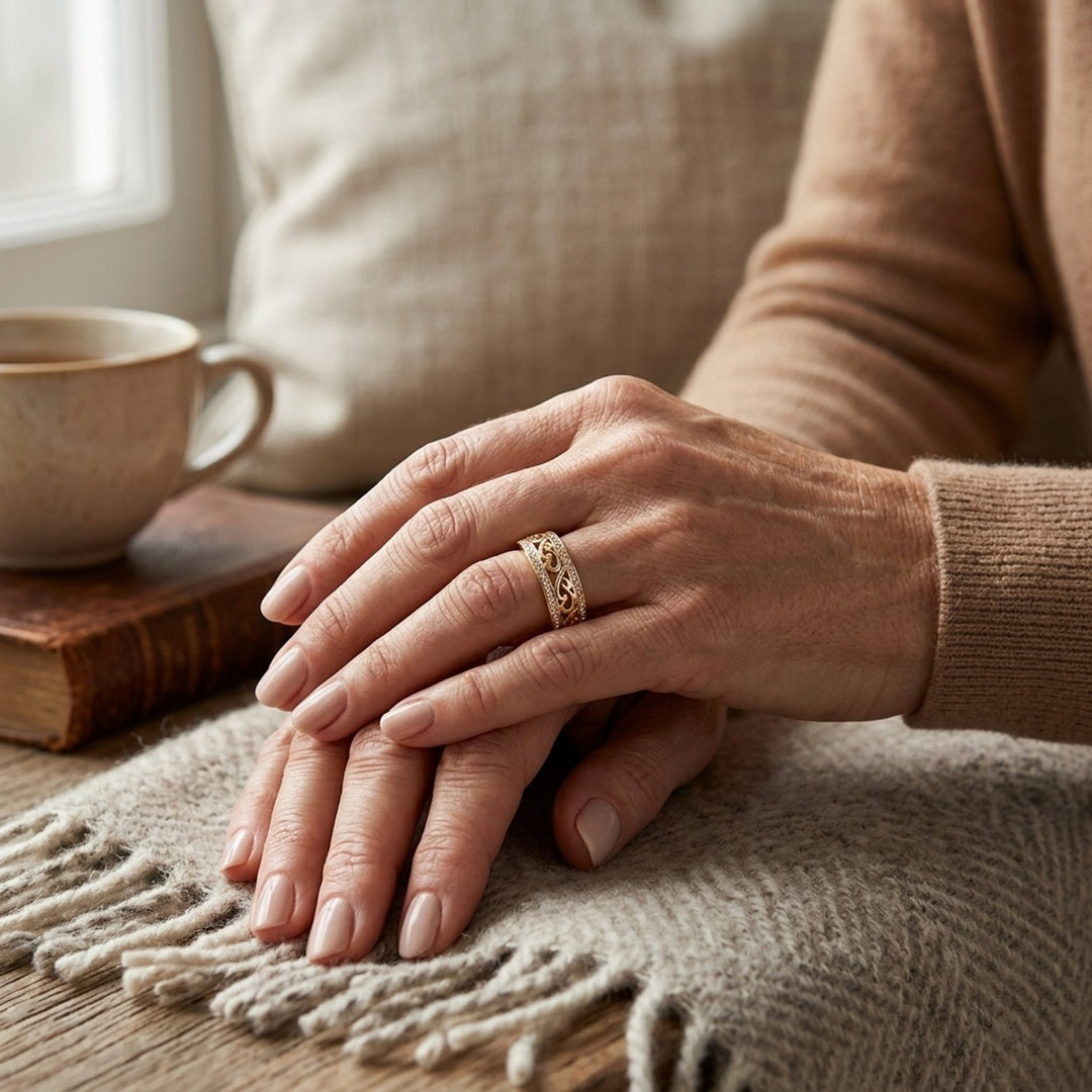 Diamond-Accented Hollow Filigree Band