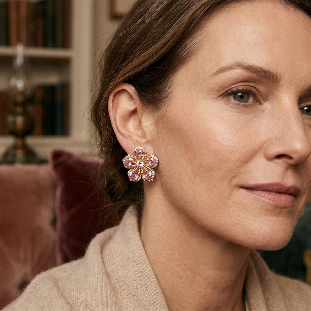 Cubic Zirconia Flower Stud Earrings