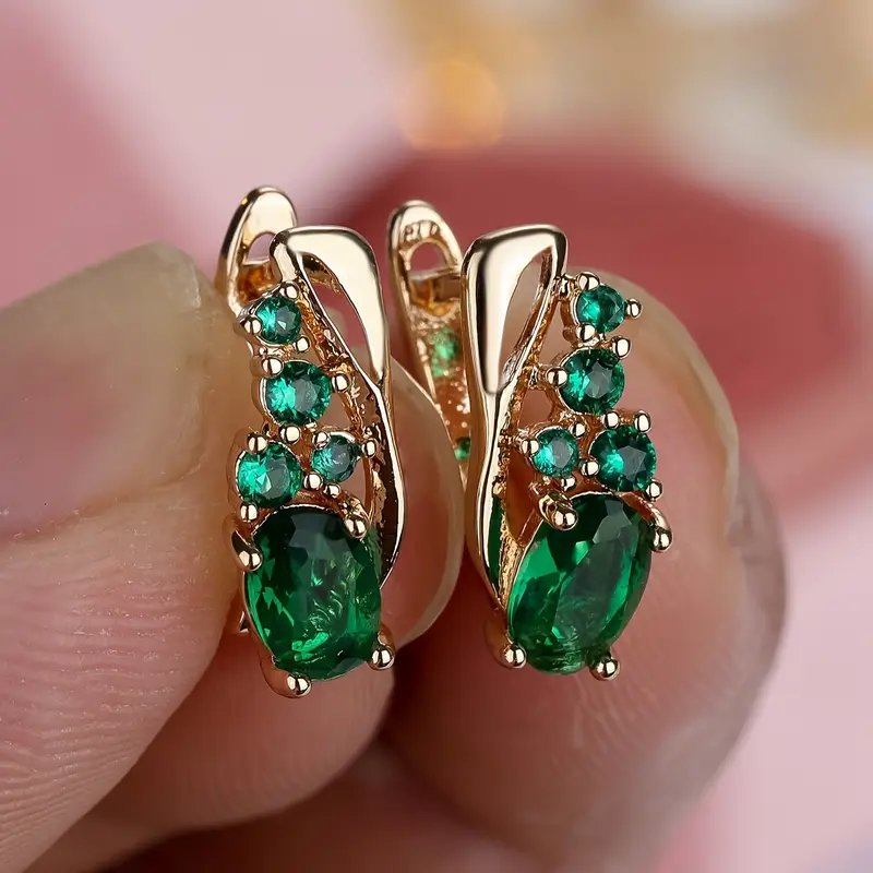 Gold-Plated Emerald Cluster Hoop Earrings