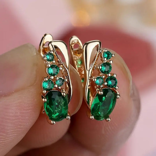 Gold-Plated Emerald Cluster Hoop Earrings