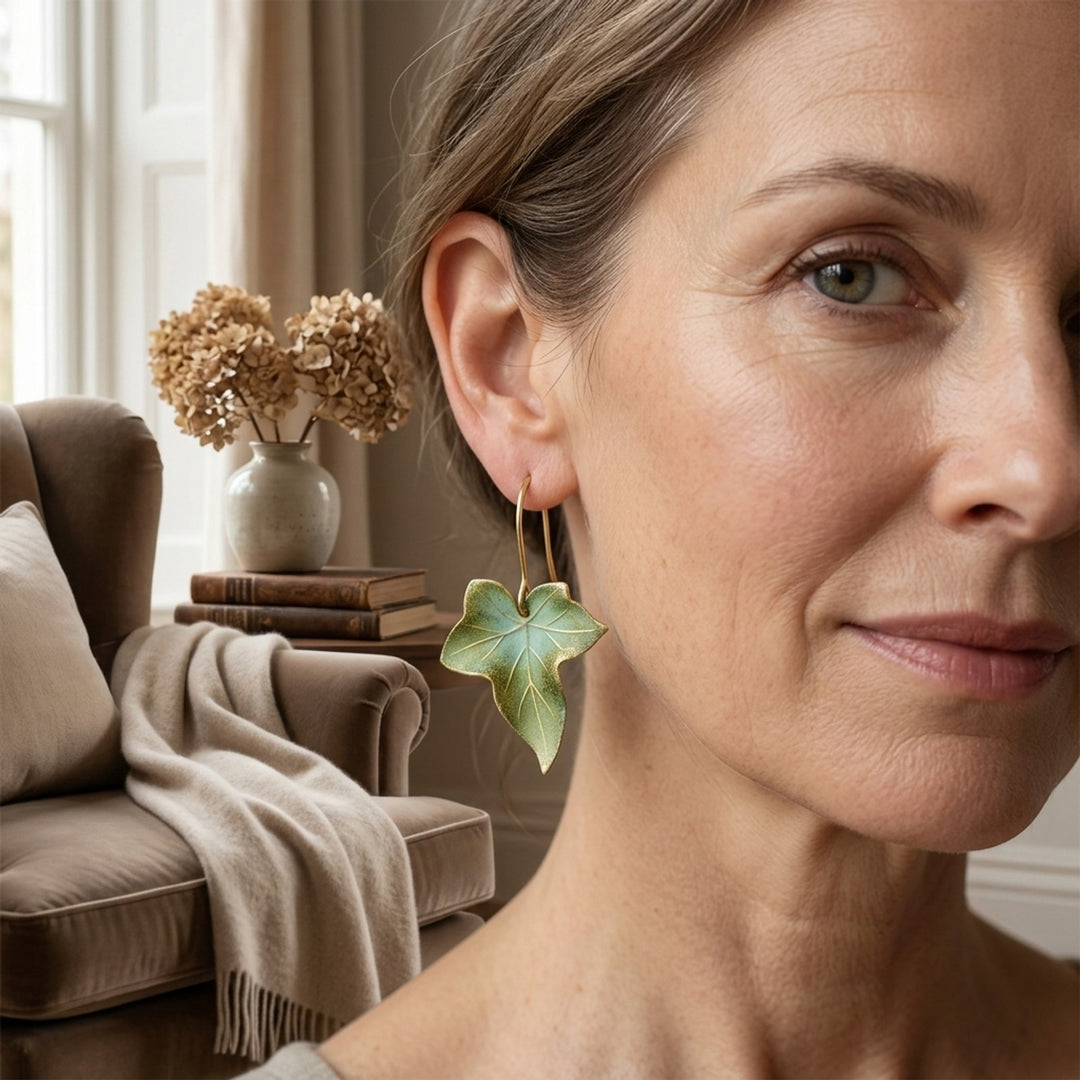 Leaf-Shaped Gold Wire Drop Earrings