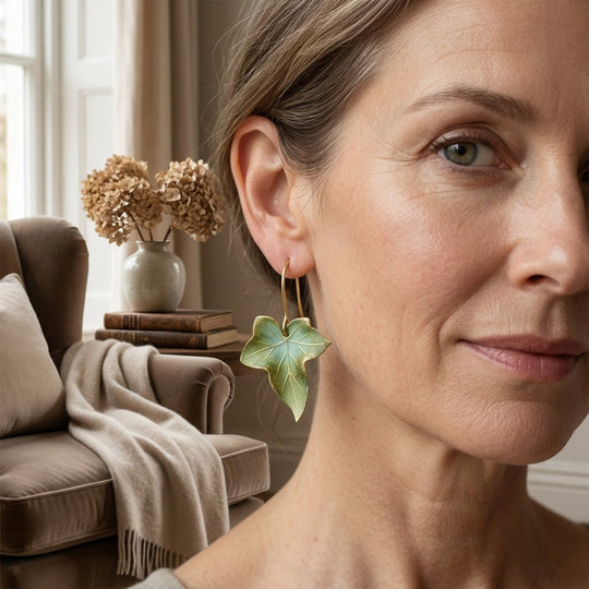 Leaf-Shaped Gold Wire Drop Earrings