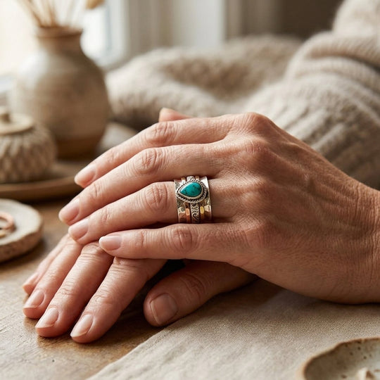 Turquoise Inlaid Two-Tone Stack Ring